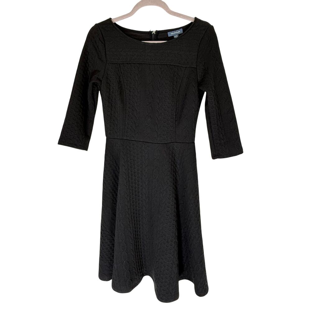 Modcloth Black 3/4" Sleeve Texture Design Fit & Flare Stretch Knit Dress Size S